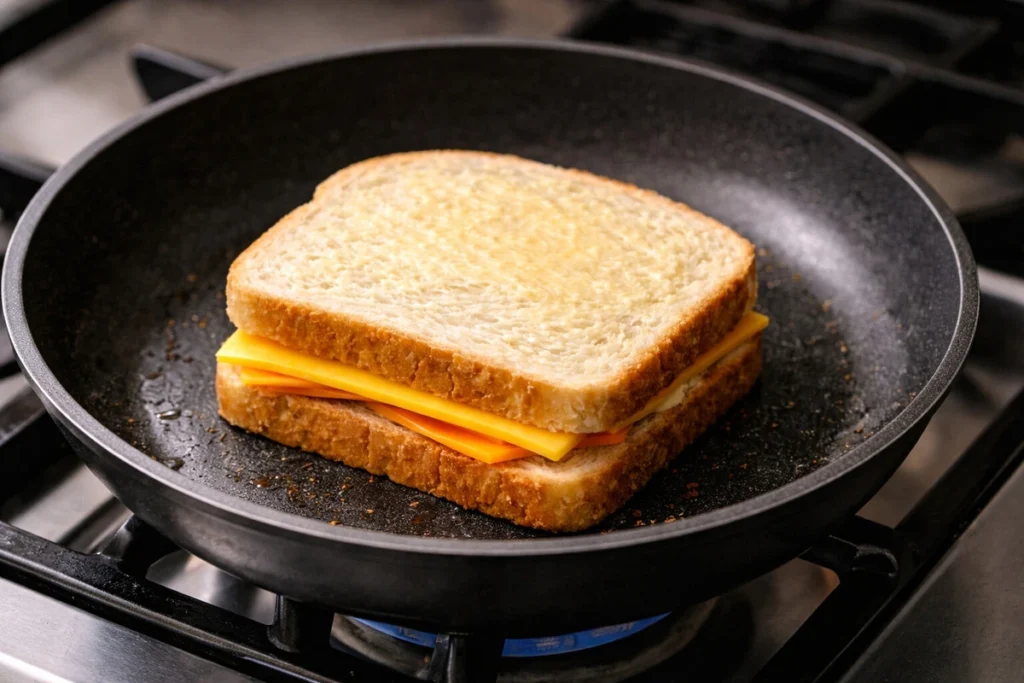 grilled cheese step 3 into pan