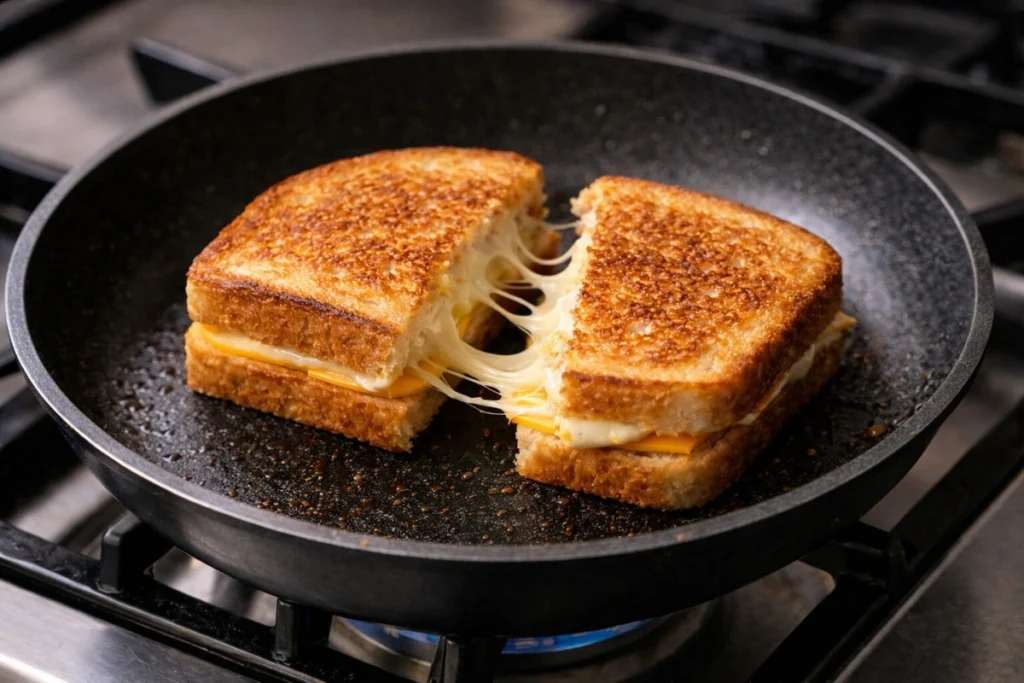 grilled cheese final step cheese pull
